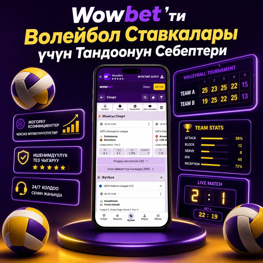 Wowbet платформасында волейбол ставкалары үчүн атаандаштыкка жөндөмдүү коэффициенттер жана тез утуш чыгаруу мүмкүнчүлүгү