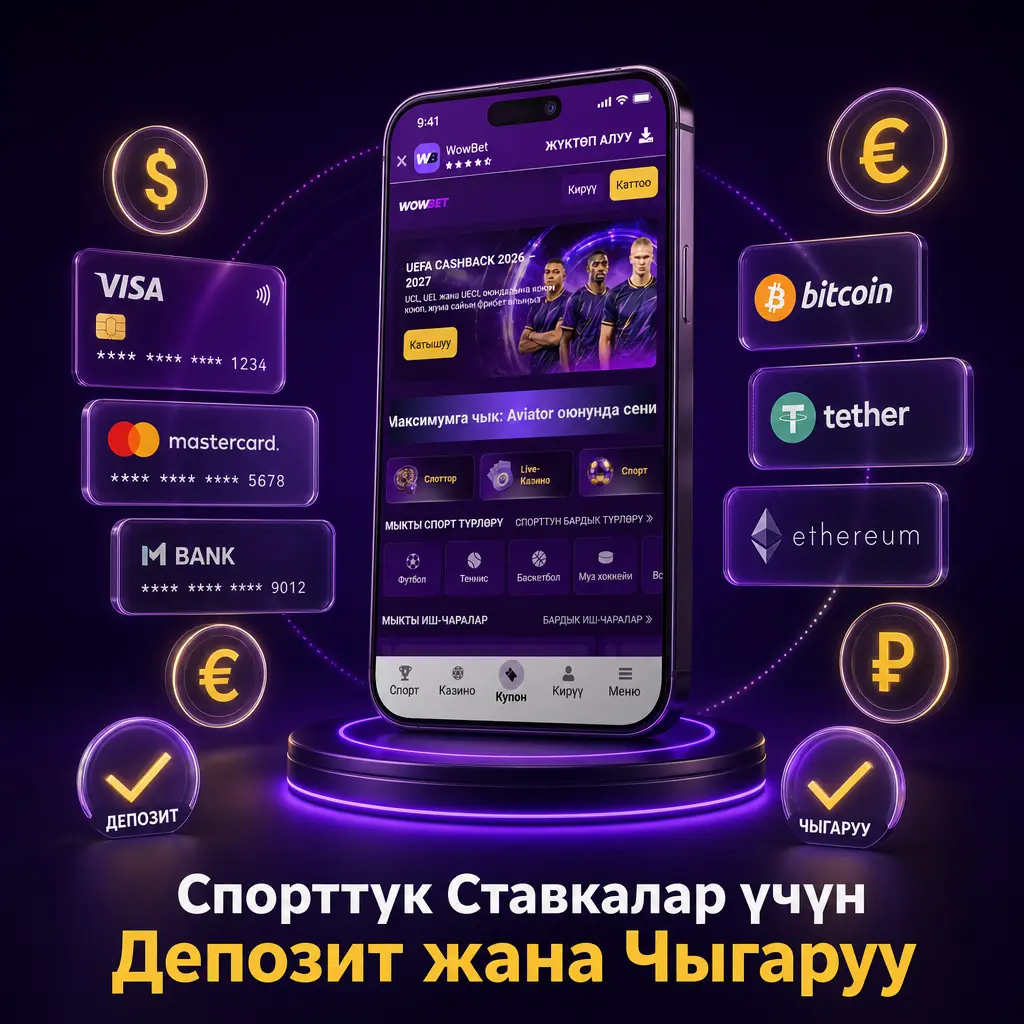 Wowbet сайтында спорттук ставкалар үчүн депозит жана чыгаруу ыкмалары: VISA, Mastercard, MBank жана криптовалюталар