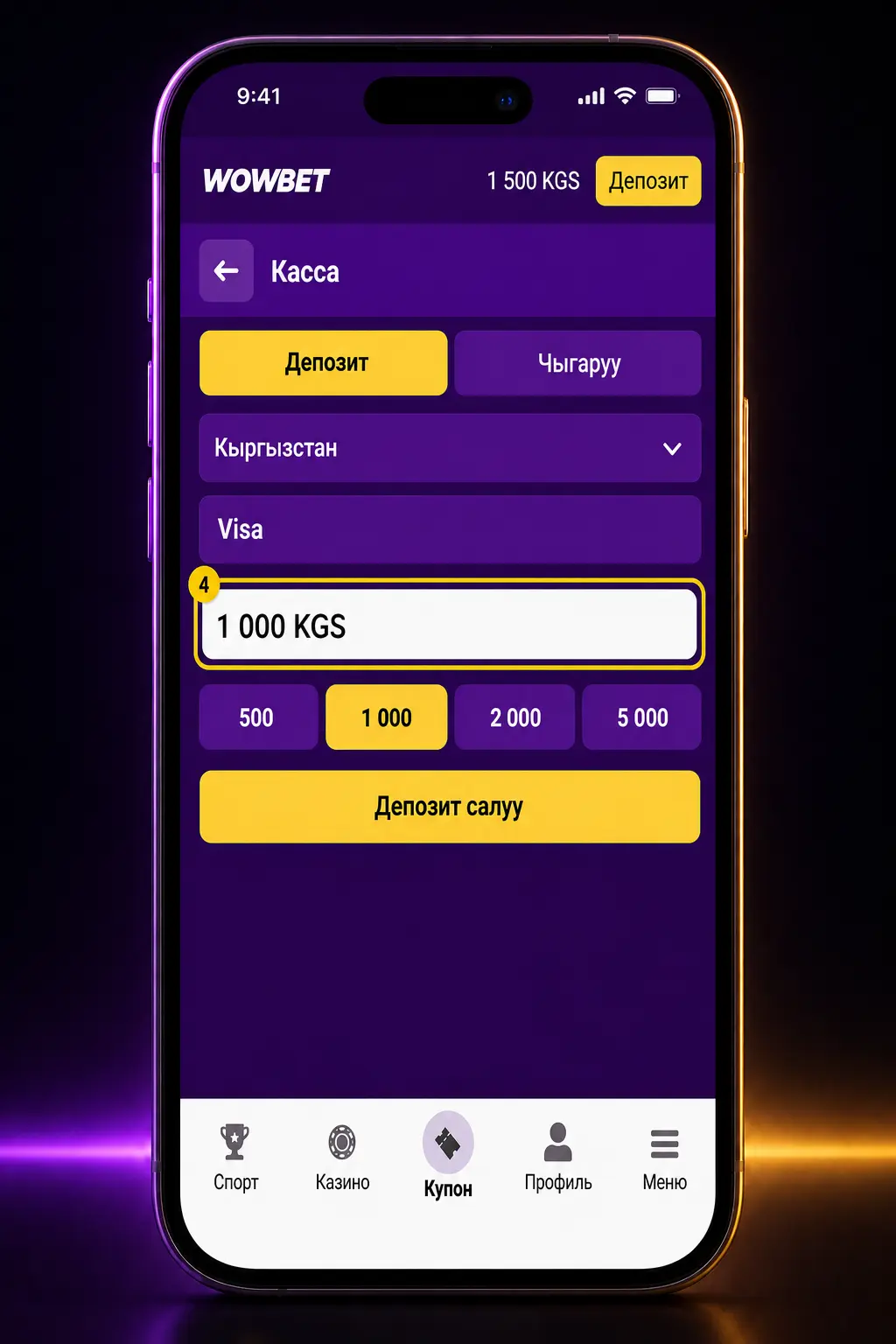 Wowbet Live казино столдоруна катталуу, балансты толтуруу жана оюн тандоо кадамдарын көрсөткөн скриншот