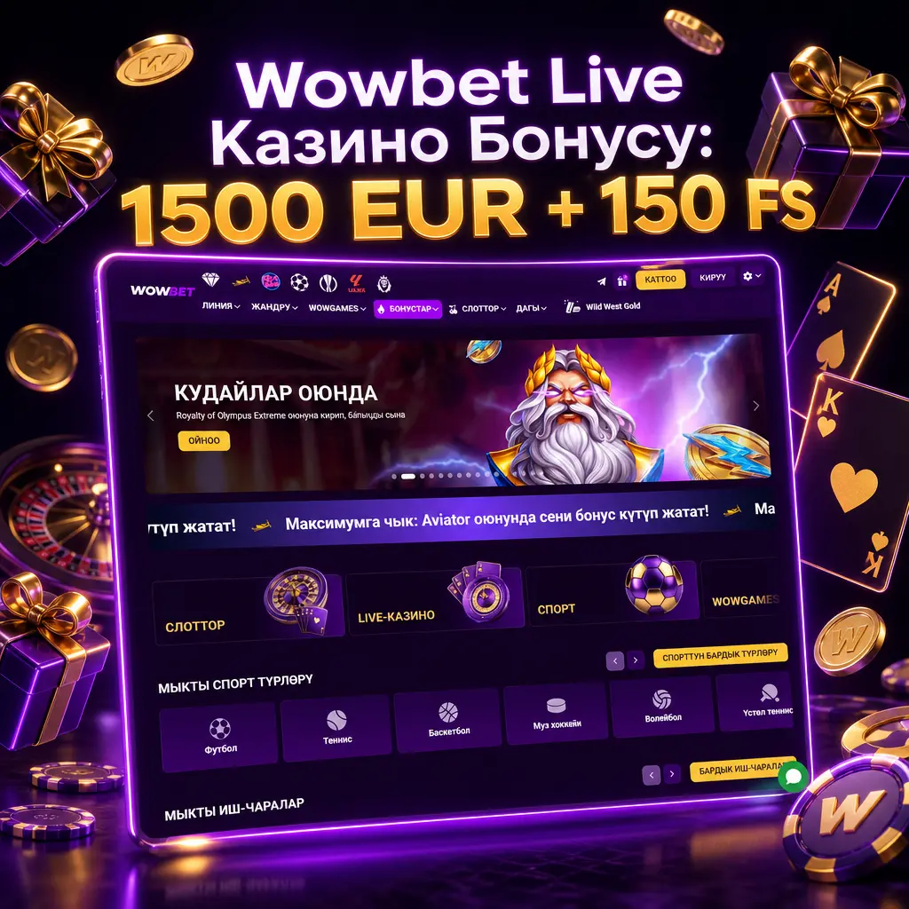 Wowbet Live казино бонусу: 1500 EUR чейин + 150 FS камтыган жаңы оюнчулар үчүн саламдашуу топтому