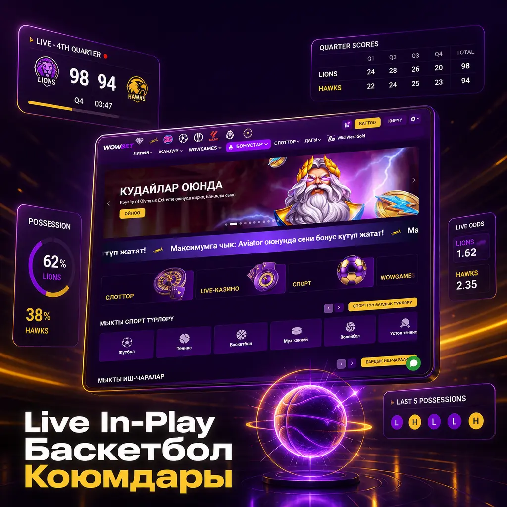 Live in-play режиминде баскетбол мелдешине реалдуу убакытта коэффициенттер жана 60тан ашык рынок менен коюм коюу