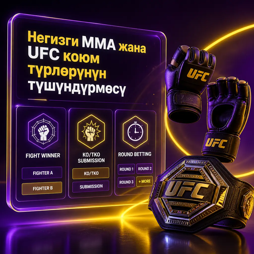 Wowbet платформасындагы MMA жана UFC мелдиштерине коюм коюунун негизги түрлөрүн көрсөткөн сүрөт