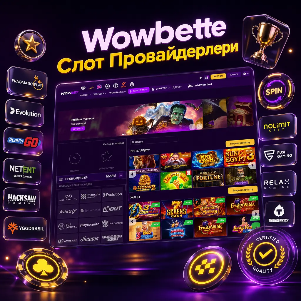 Wowbette казиносундагы Pragmatic Play, NetEnt, Play'n GO жана башка слот провайдерлеринин логотиптери